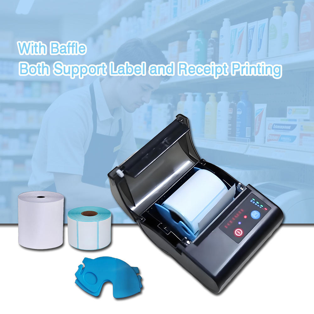 80mm portable bluetooth thermal printer with baffle for label and receipt printing