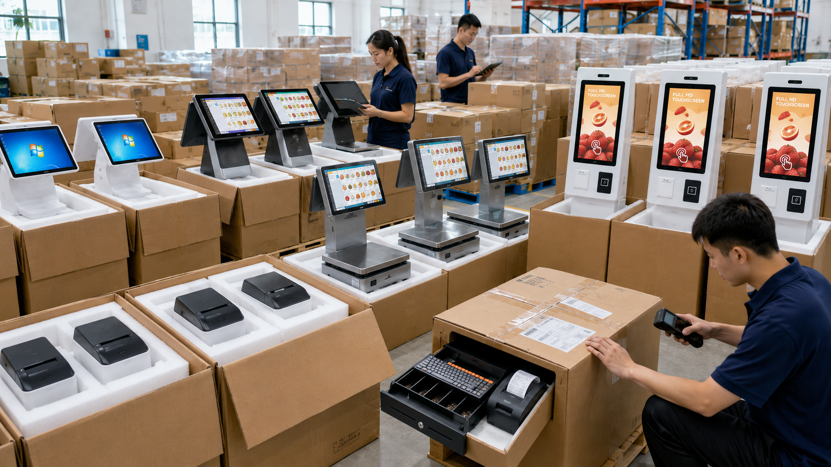 POS hardware packing and delivery preparation for wholesale orders