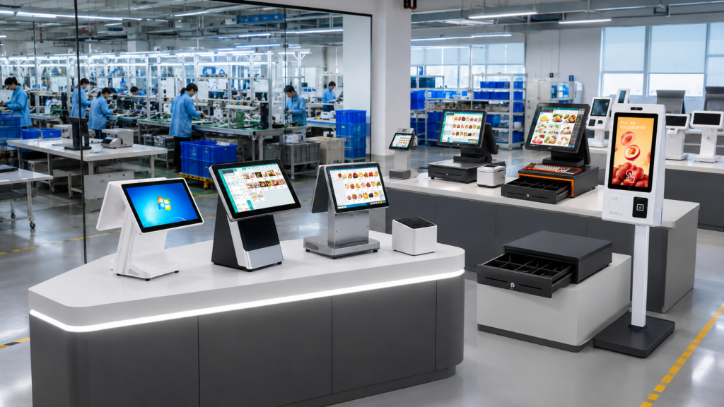 PENPOS POS hardware showroom and factory display for multi-store rollout planning