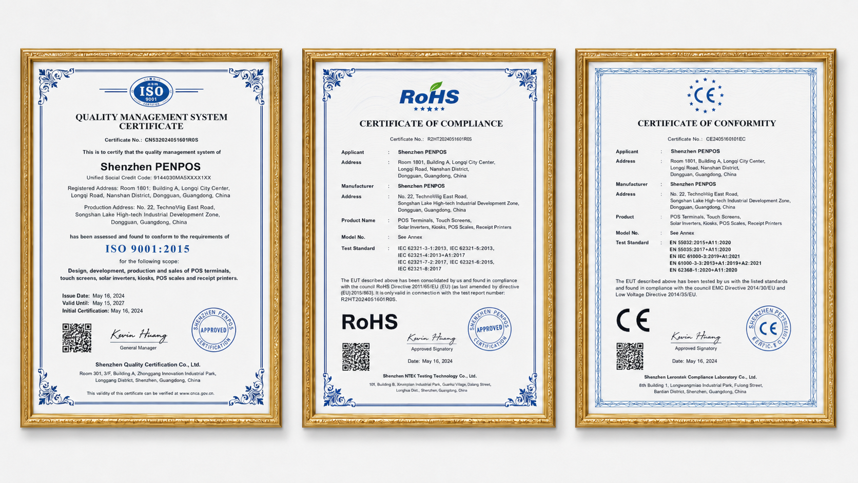 PENPOS quality and compliance documents for POS hardware supply