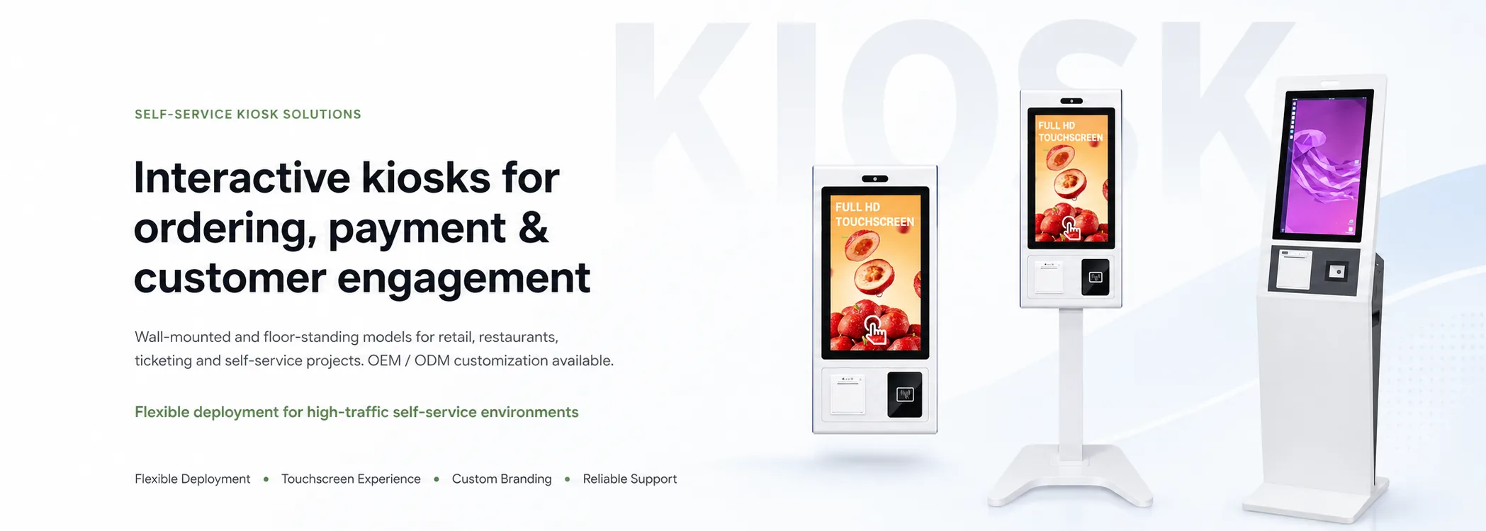 Self service kiosk solutions banner for ordering payment and customer engagement
