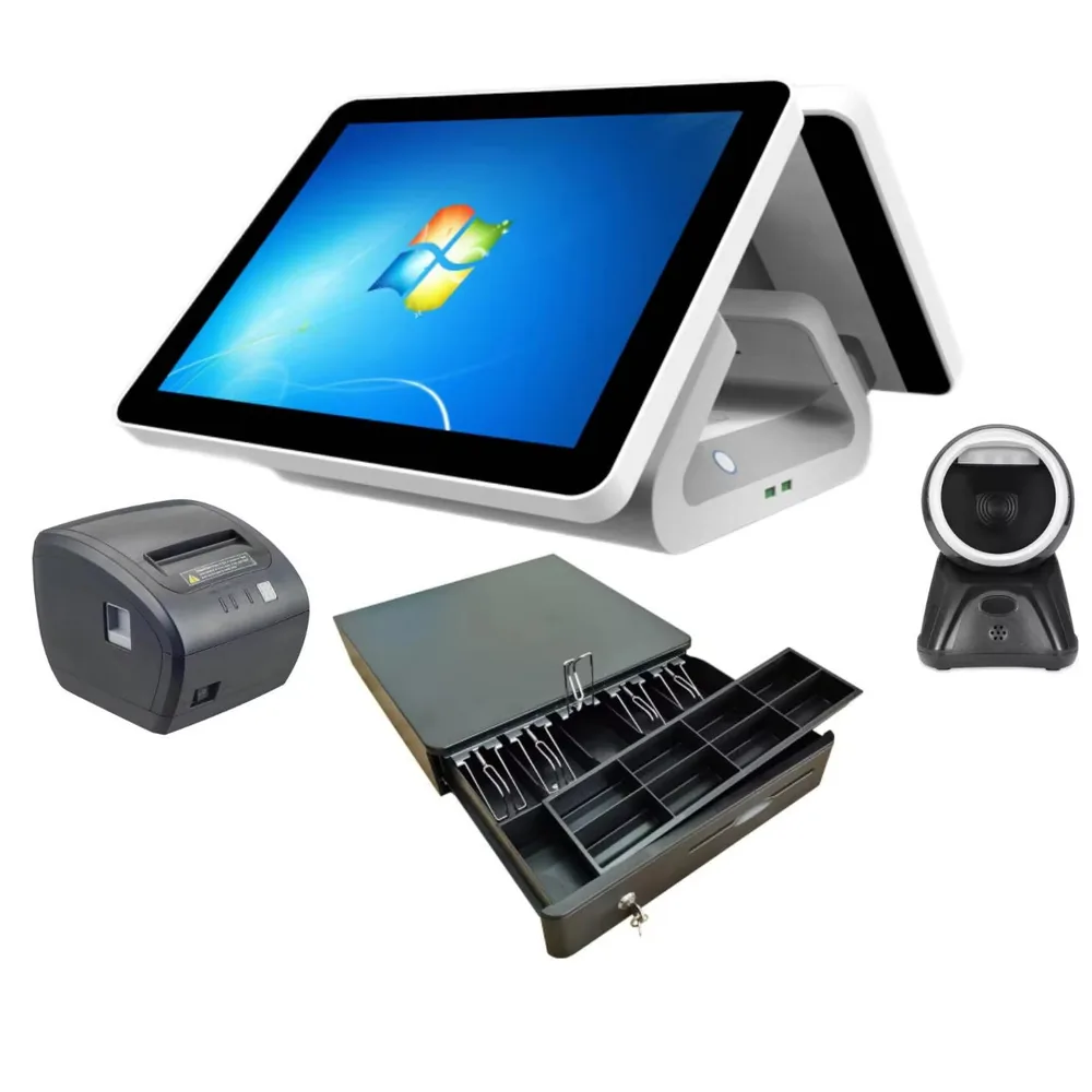 Complete POS hardware set with terminal printer scanner and cash drawer