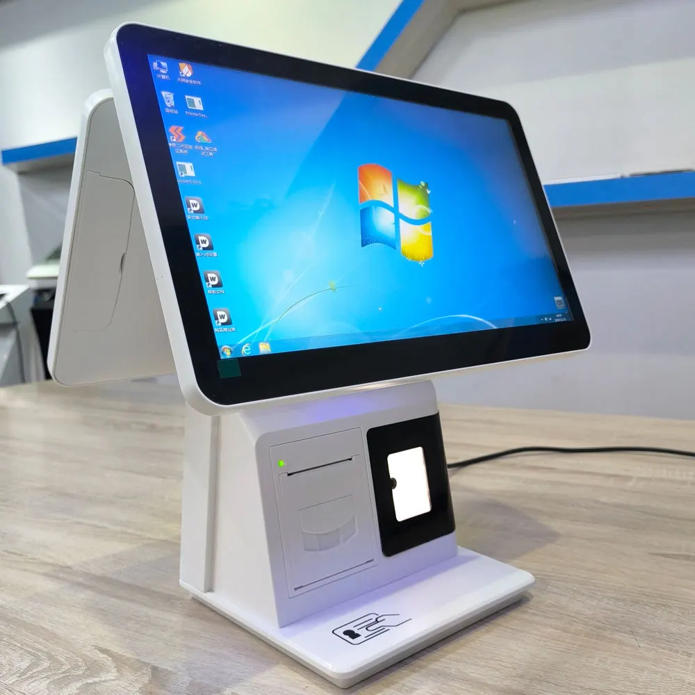 White dual-screen POS terminal for customer display workflow planning