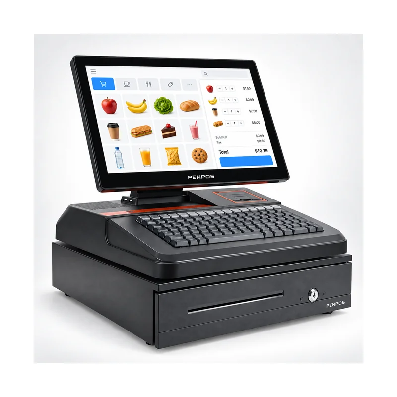 15.6 inch compact POS cash register with PENPOS display keyboard printer and cash drawer