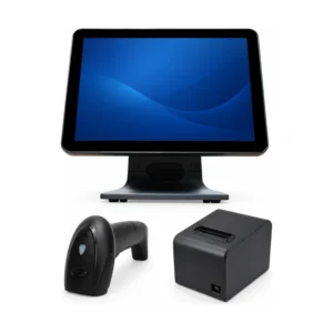 15 inch i3 pos system scanner printer options on white background
