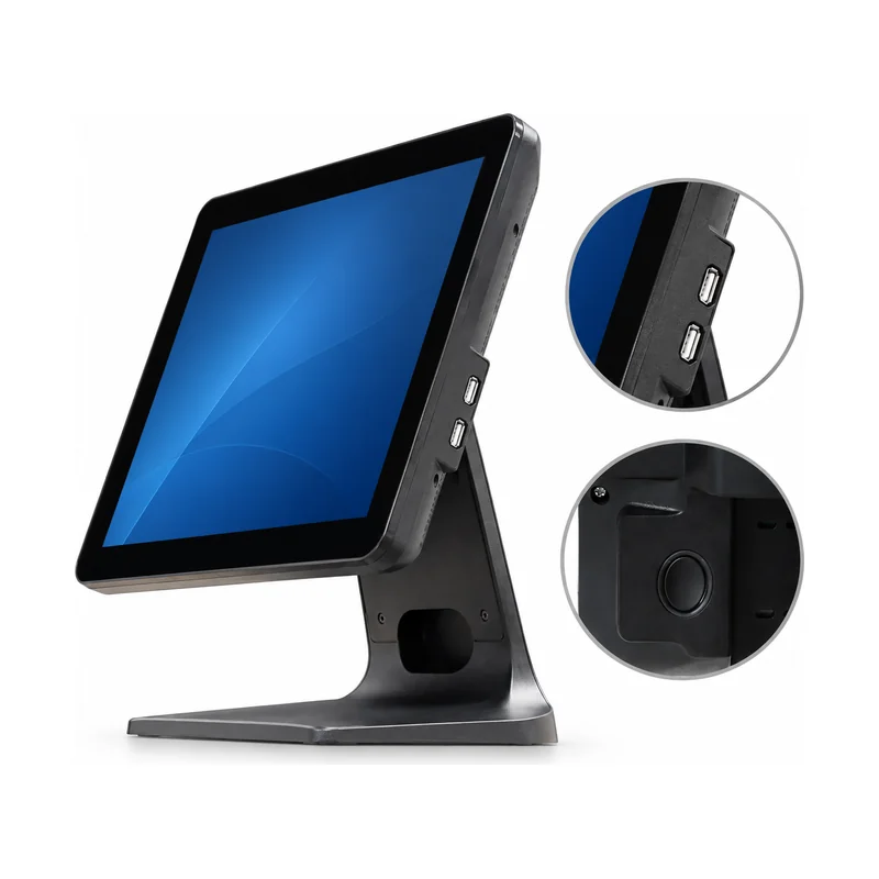 15 inch capacitive touch POS terminal with side USB ports and rear power button