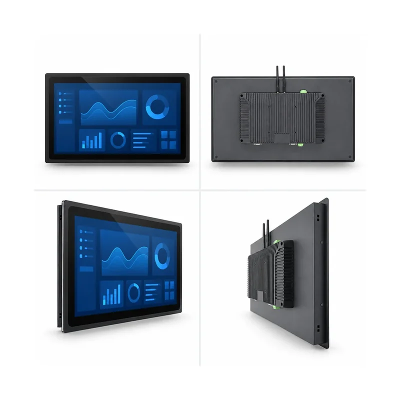 Front rear and side views of 15 inch industrial touchscreen panel computer