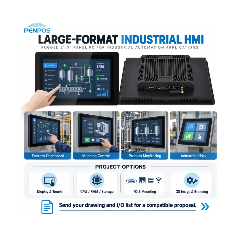 21.5 inch industrial HMI panel PC for factory dashboards machine control process monitoring and kiosks