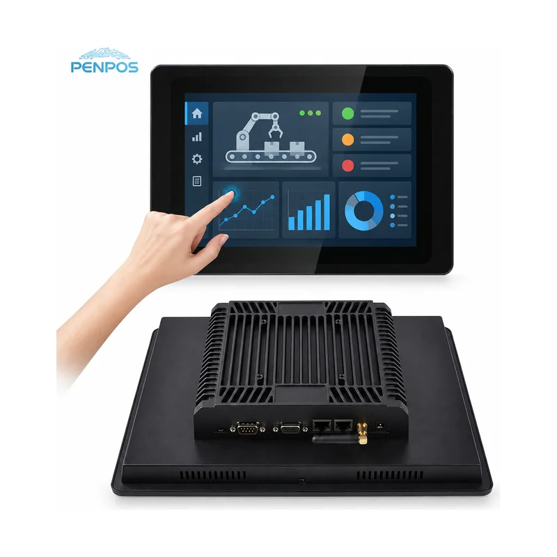 21.5 inch industrial tablet PC with slim front panel and finned rear enclosure