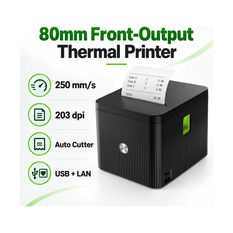80mm receipt printer with 250mm per second 203dpi auto cutter USB and LAN