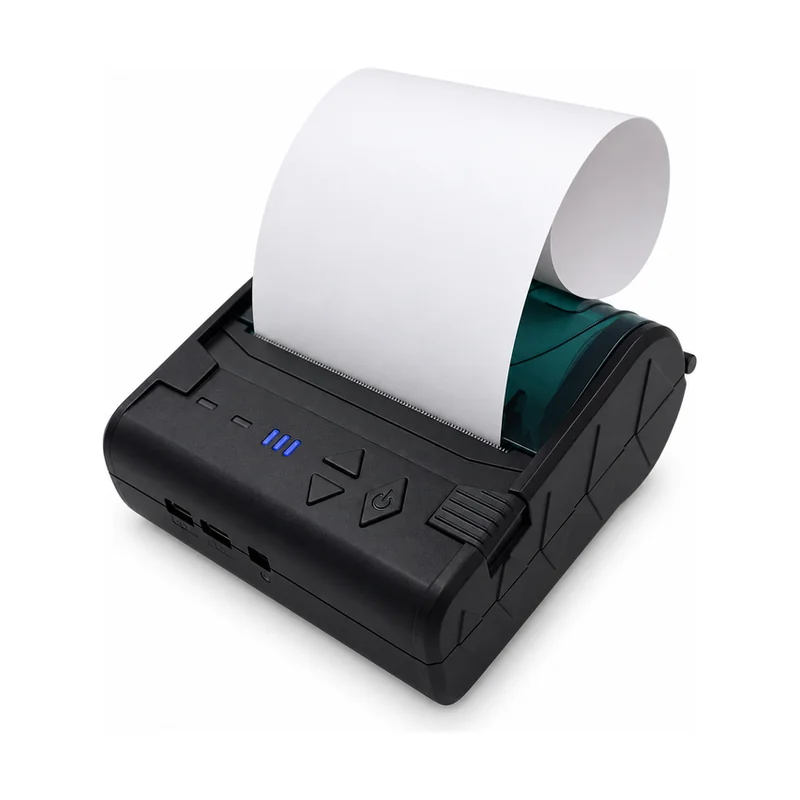 80mm portable Bluetooth thermal receipt printer with green translucent cover
