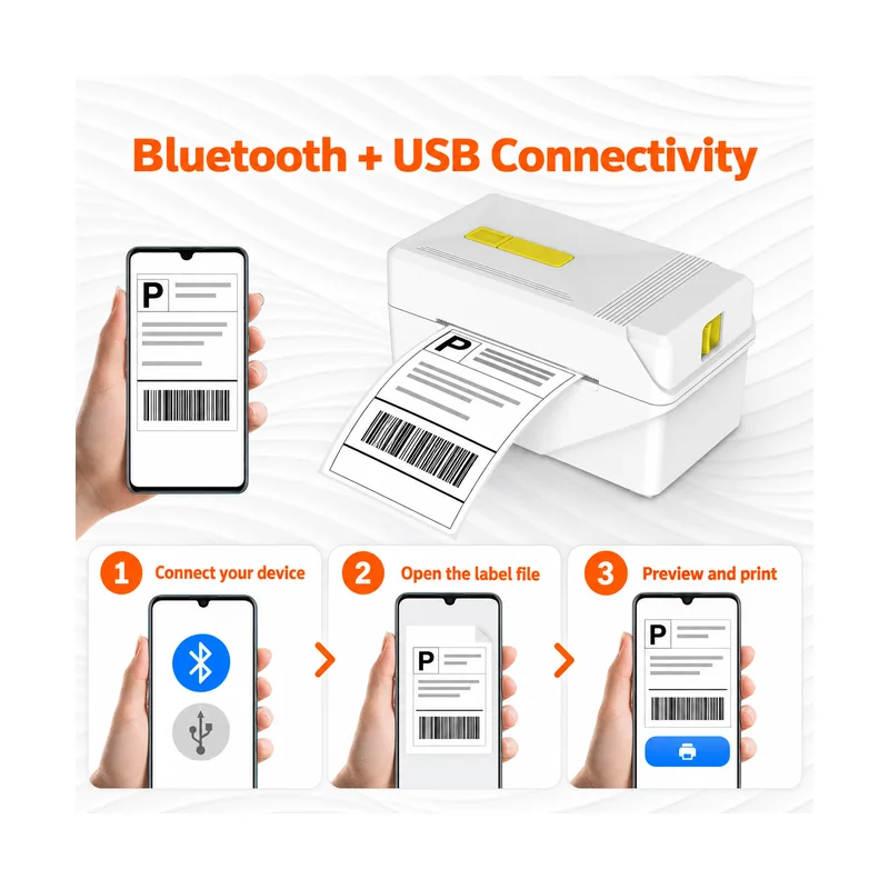 Bluetooth and USB label printing workflow for the A318 desktop thermal printer