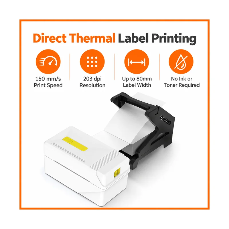 Direct thermal label printer with 150mm per second speed 203dpi and up to 80mm labels