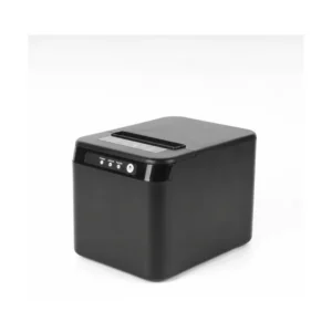 Compact cube 80mm thermal receipt printer in black front angle view