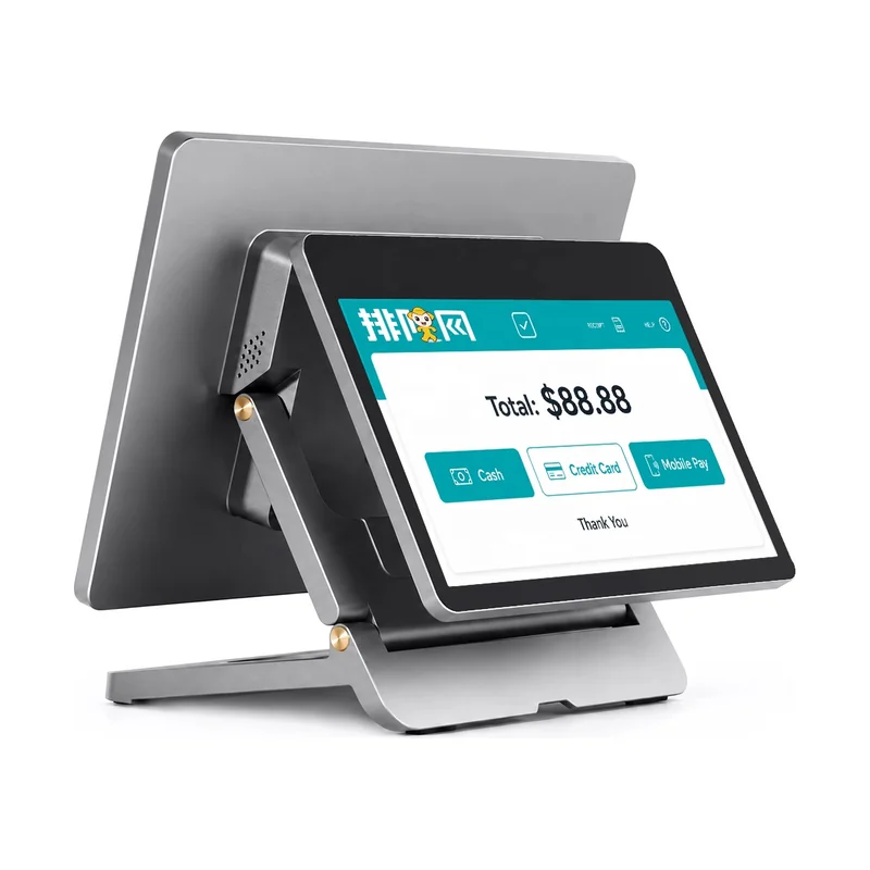 POS terminal with adjustable customer display in 15.6 and 11.6 inch dual-touch configuration