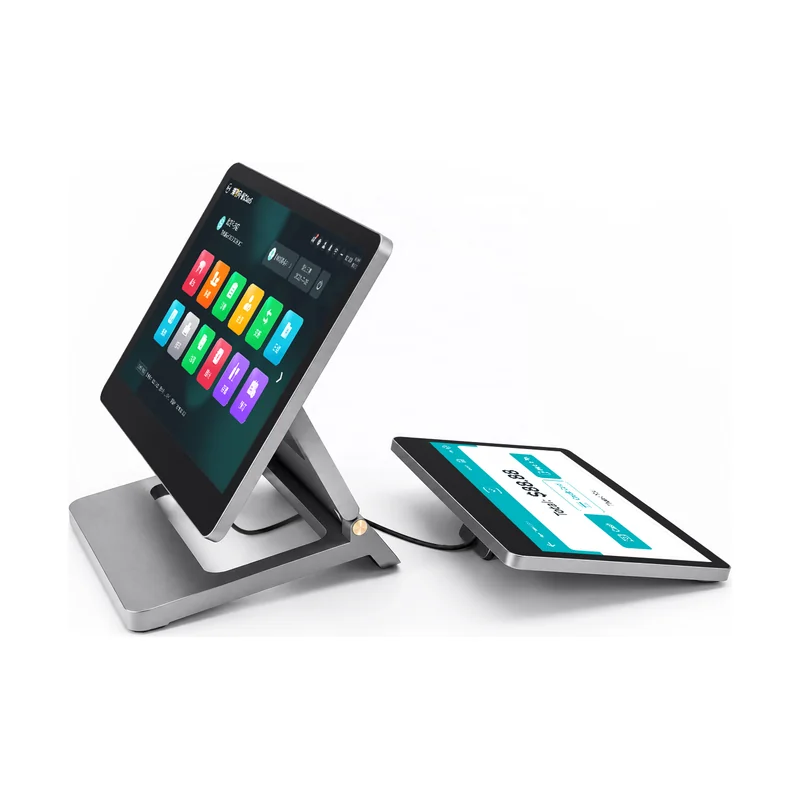 Aluminum POS terminal with independently adjustable customer-facing touch display