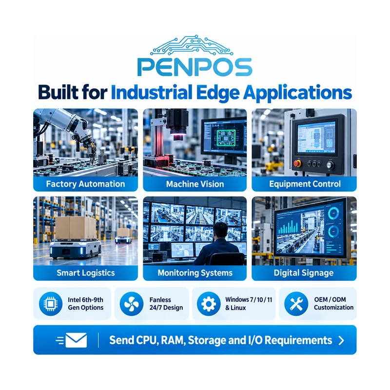 PENPOS industrial edge computer for automation machine vision equipment control and logistics