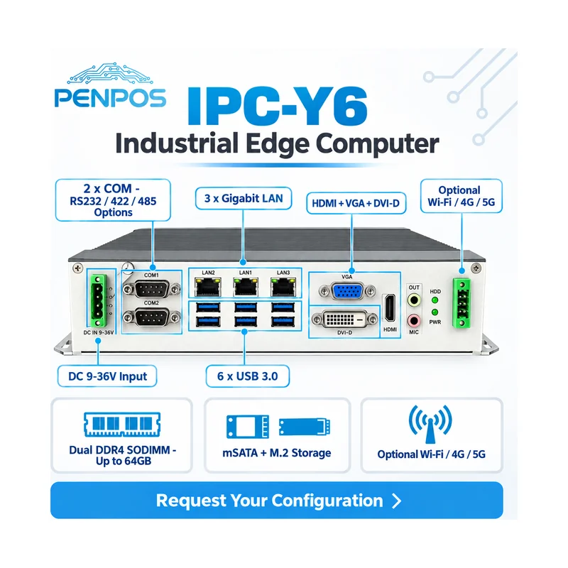 IPC-Y6 industrial computer with three LAN six USB 3.0 two COM and triple display outputs