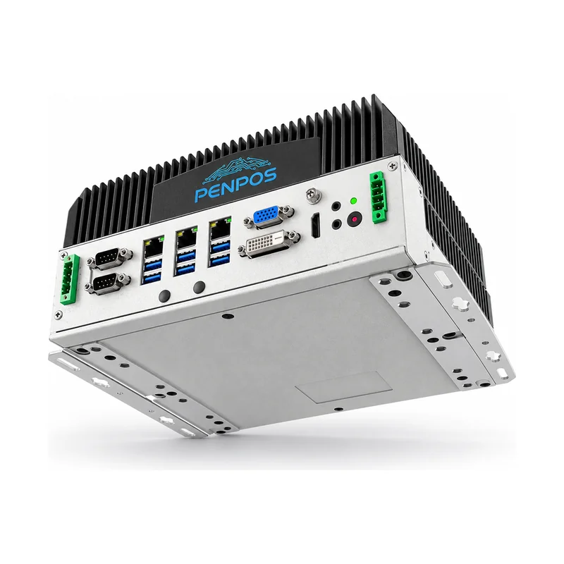 triple LAN fanless industrial PC with PENPOS logo six USB and dual COM ports