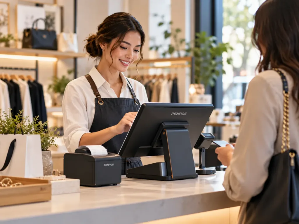 Illustrative boutique retail point of sale checkout environment