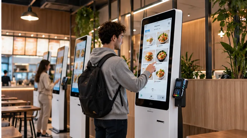 Illustrative self-service POS kiosk deployed in a commercial location