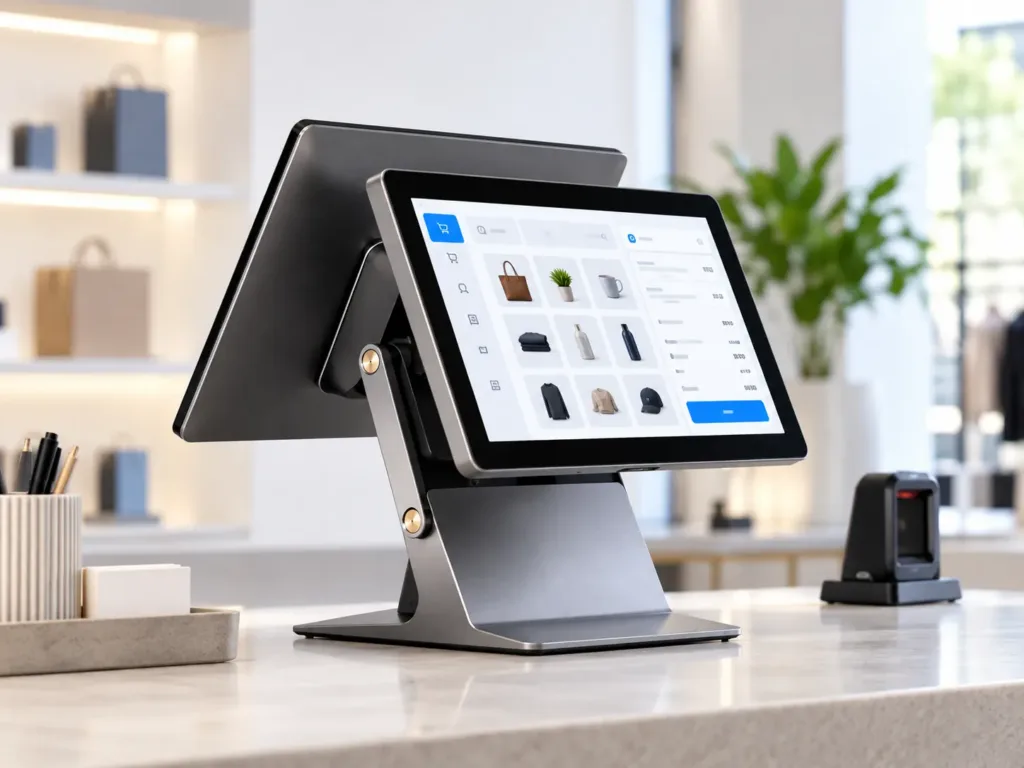 Illustrative POS hardware demonstration in a showroom